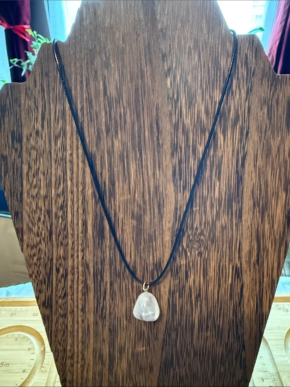 Rose Quartz Pendant Necklace on Black Cord